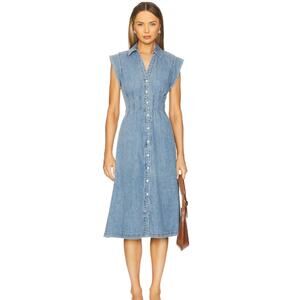 VERONICA BEARD Ruben Midi Dress Pebble Stone Denim Button Front Women's 10